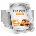 Heavy Duty Aluminum Foil Pans, 35 Pack, Full Size Deep 9x13 Inch, Rectangular, Disposable Steam Table Pans, Oven & Grill Safe half deep