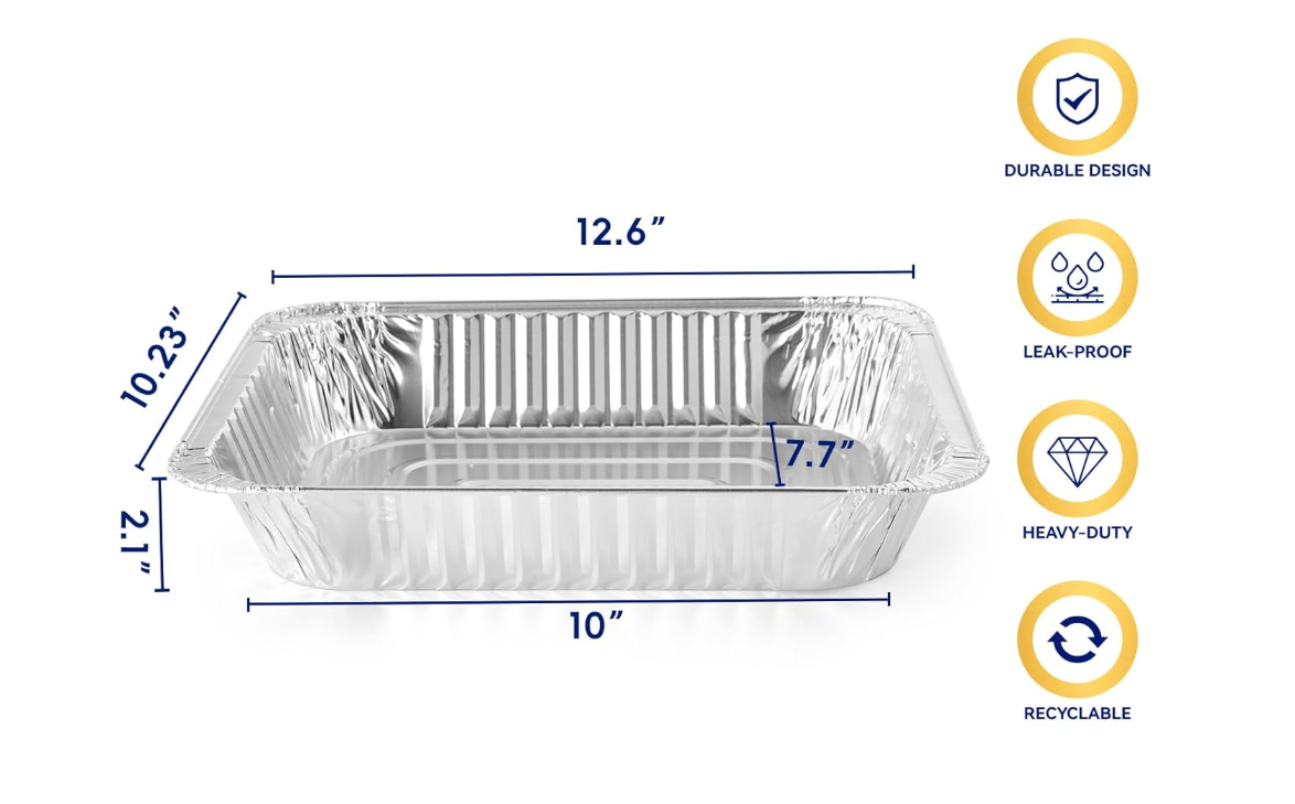 Heavy Duty Aluminum Foil Pans, 35 Pack, Full Size Deep 9x13 Inch, Rectangular, Disposable Steam Table Pans, Oven & Grill Safe half deep