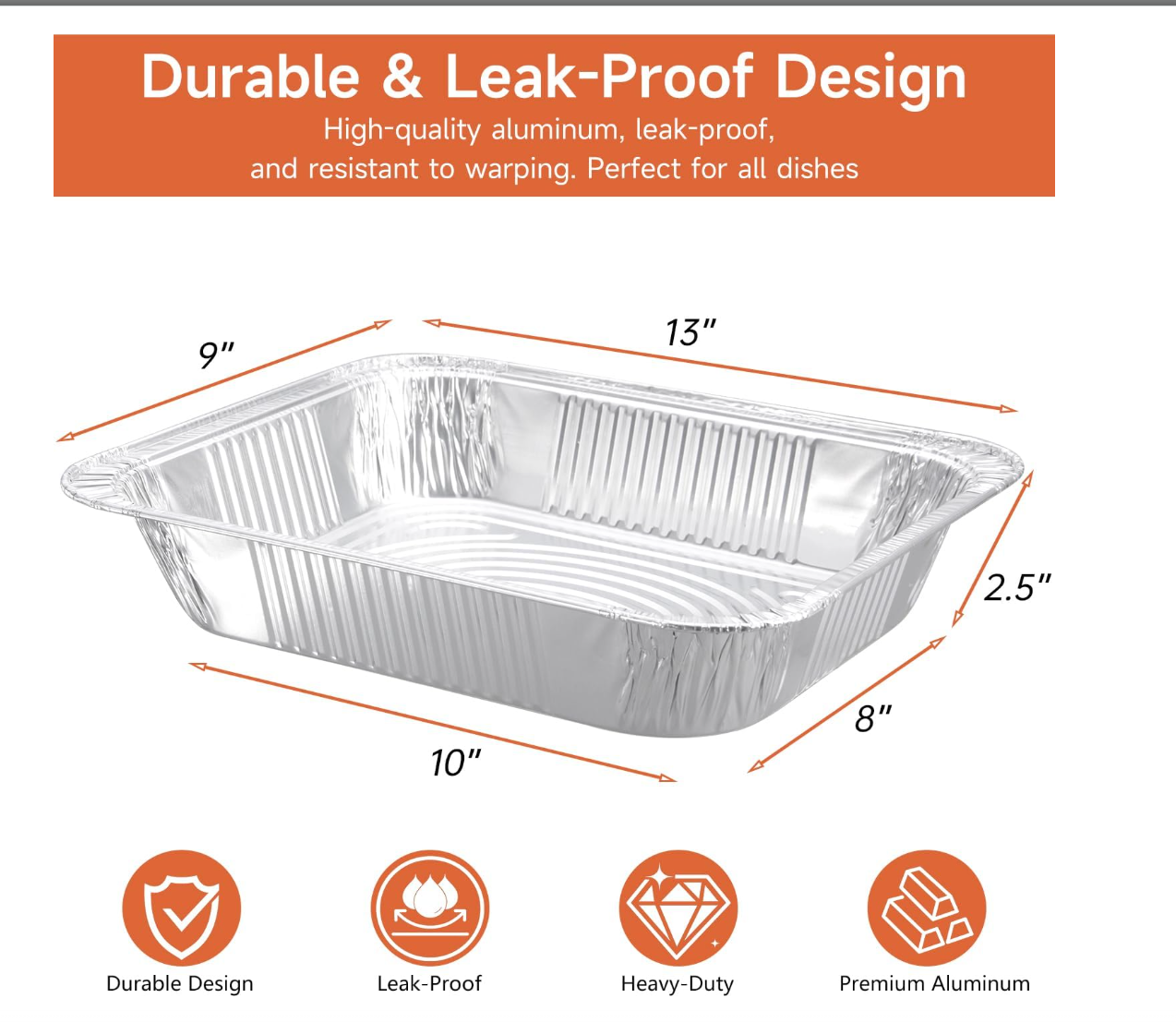 Heavy Duty Aluminum Foil Pans, 35 Pack, Full Size Deep 9x13 Inch, Rectangular, Disposable Steam Table Pans, Oven & Grill Safe half deep