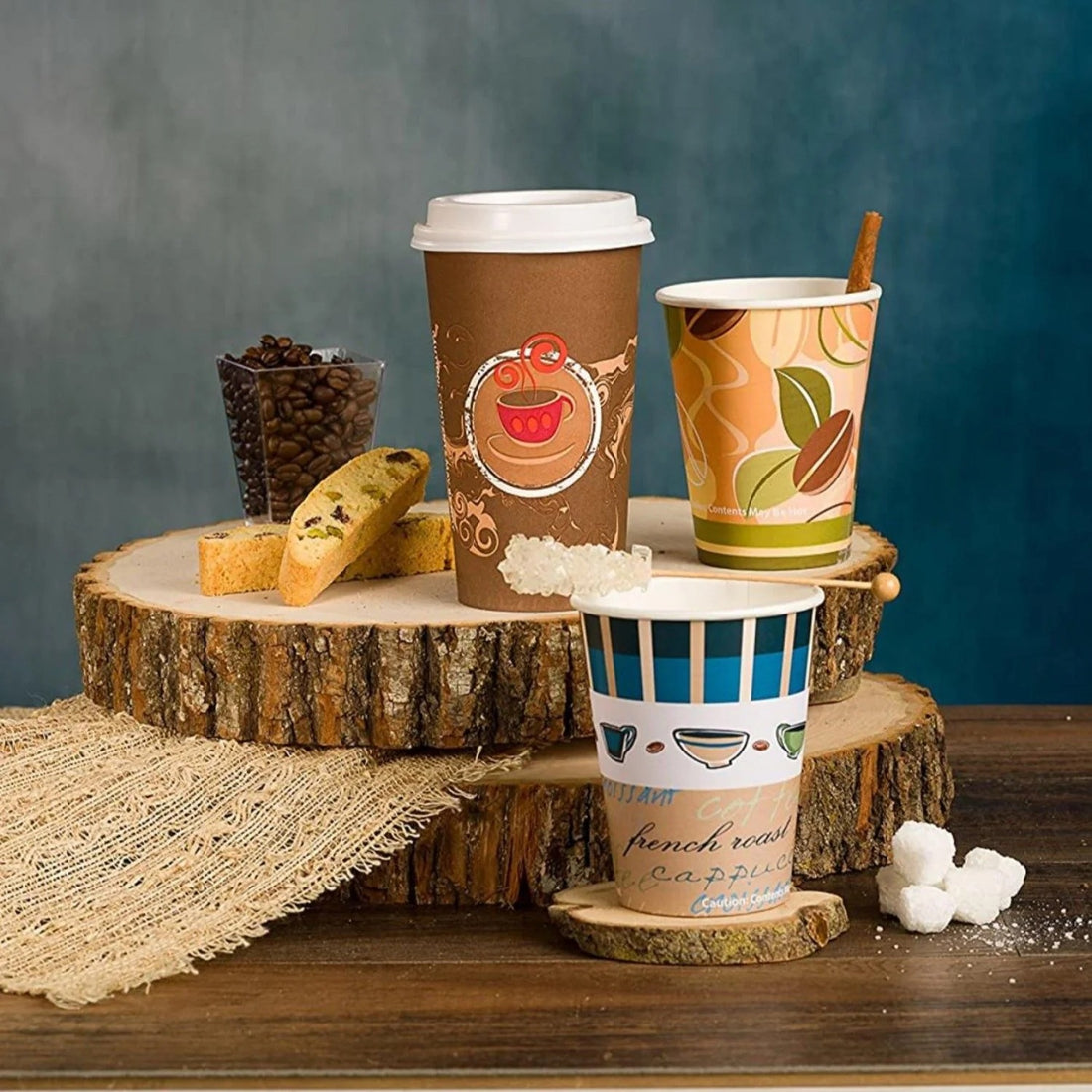 12oz Paper Cup Coffee Bean Pattern Hot Cold